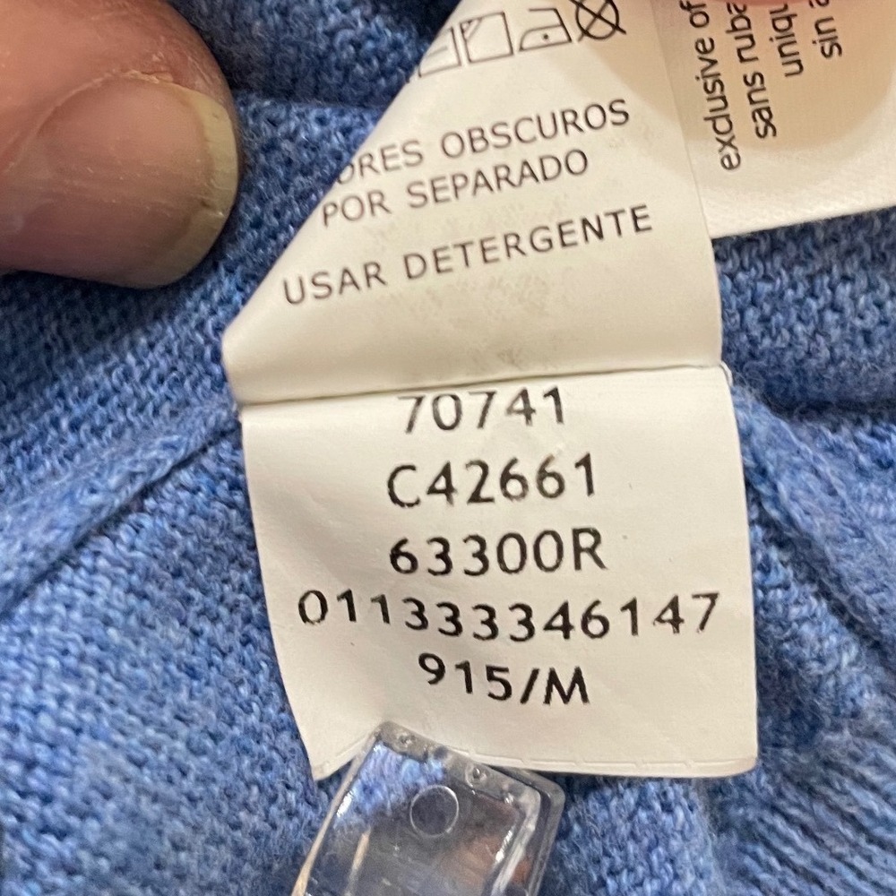 Chaps Mens V-Neck Sweater Light Blue Cotton Cashmere Blend Logo Size M C42661 - Picture 6 of 11